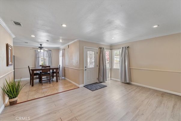Dining room, Interior, Recessed Lighting, Wood Texture Flooring