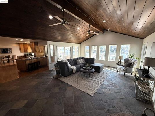 Interior, Kitchen, Living room, Recessed Lighting, Wooden Ceilings, Wood Texture Flooring