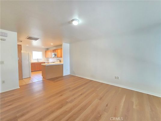 Empty room, Interior, Kitchen, Recessed Lighting, Wood Texture Flooring