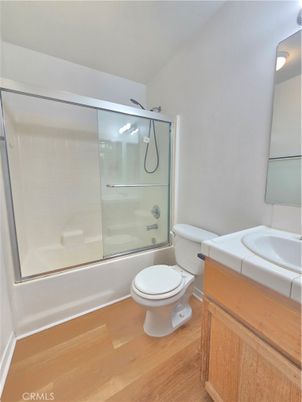 Bathroom, Glass Shower, Interior, Tile Countertops, Wood Texture Flooring