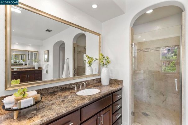 Bathroom, Dual Sink Vanities, Glass Shower, Interior, Recessed Lighting