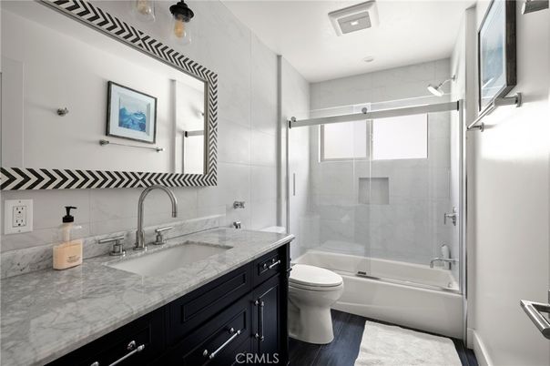 Bathroom, Glass Shower, Interior, Recessed Lighting, Wood Texture Flooring