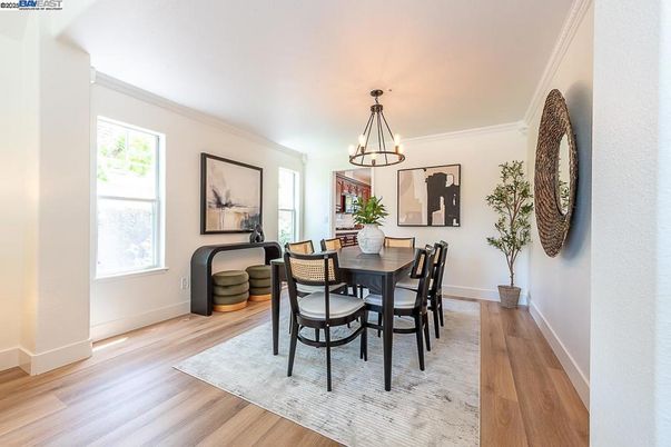 Dining room, Interior, Pendant Lights, Wood Texture Flooring