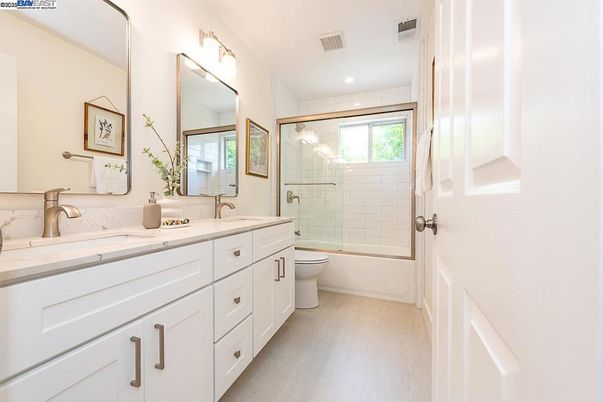 Bathroom, Dual Sink Vanities, Glass Shower, Interior, Recessed Lighting