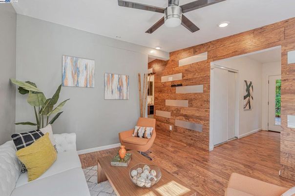 Interior, Living room, Recessed Lighting, Wood Texture Flooring, Wooden Walls