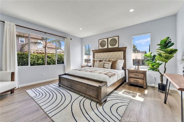 Bedroom, Interior, Recessed Lighting, Wood Texture Flooring