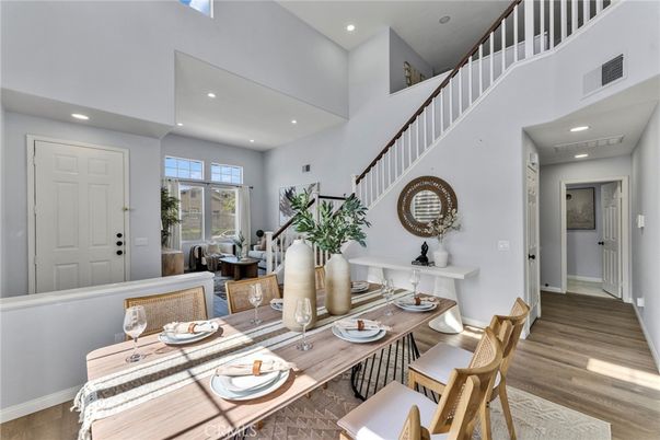 Dining room, Interior, Recessed Lighting, Wood Texture Flooring