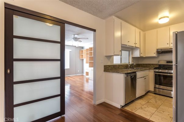 Interior, Kitchen, Stainless Steel Appliances, Wood Texture Flooring