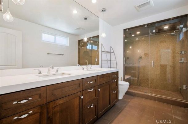 Bathroom, Dual Sink Vanities, Glass Shower, Interior, Pendant Lights, Recessed Lighting
