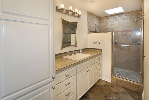 Bathroom, Glass Shower, Interior, Recessed Lighting, Tile Countertops
