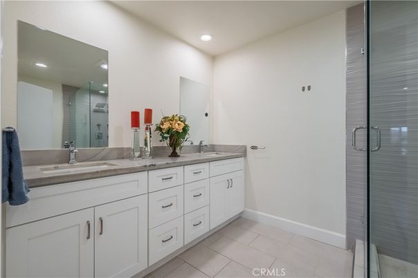 Bathroom, Dual Sink Vanities, Glass Shower, Interior, Recessed Lighting