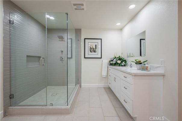 Bathroom, Dual Sink Vanities, Glass Shower, Interior, Recessed Lighting