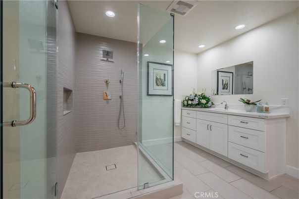 Bathroom, Dual Sink Vanities, Glass Shower, Interior, Recessed Lighting