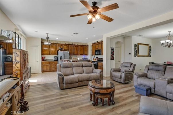 Chandelier, Interior, Kitchen, Living room, Pendant Lights, Recessed Lighting, Wood Texture Flooring