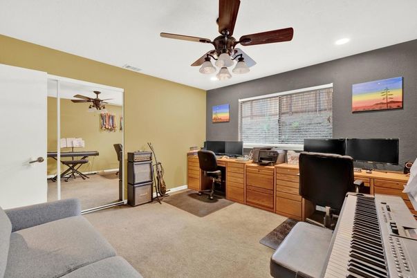 Home Office, Interior, Piano, Recessed Lighting