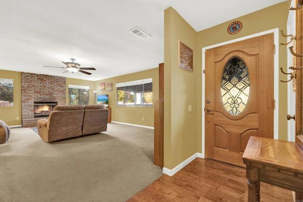 Fireplace, Interior, Living room, Stone Walls, Wood Texture Flooring