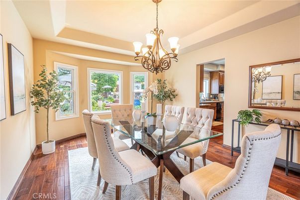 Chandelier, Dining room, Interior, Wood Texture Flooring