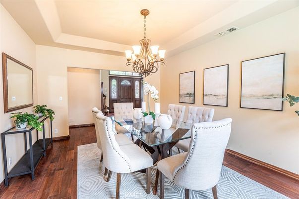 Chandelier, Dining room, Interior, Wood Texture Flooring