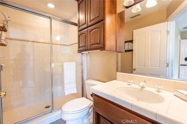 Bathroom, Glass Shower, Interior, Recessed Lighting, Tile Countertops