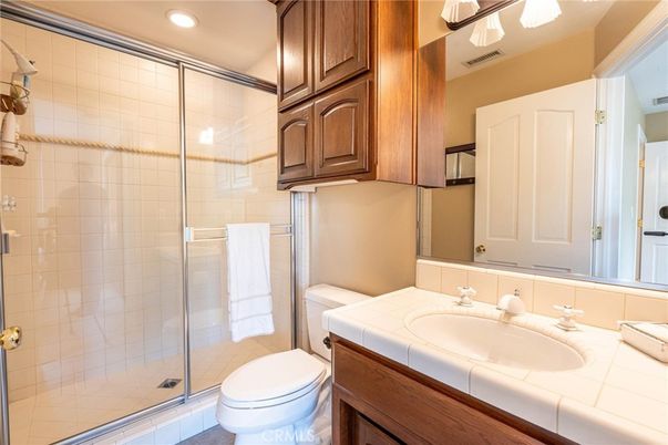 Bathroom, Glass Shower, Interior, Recessed Lighting, Tile Countertops