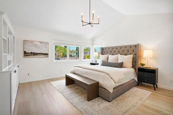 Bedroom, Interior, Pendant Lights, Wood Texture Flooring