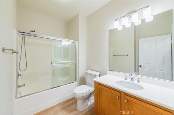 Bathroom, Glass Shower, Interior, Wood Texture Flooring