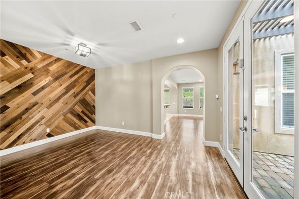 Empty room, Interior, Recessed Lighting, Wood Texture Flooring, Wooden Walls