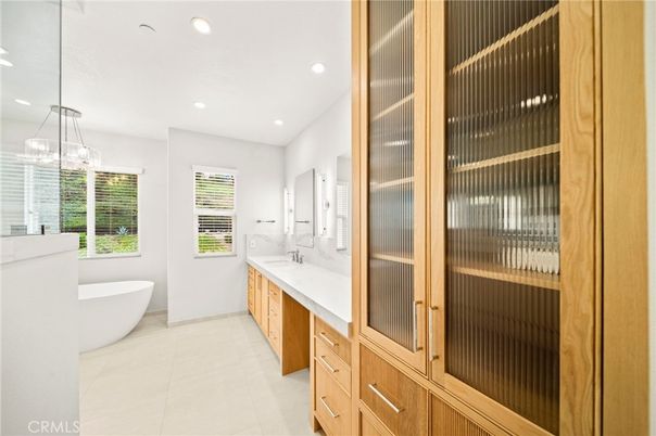 Bathroom, Dual Sink Vanities, Free Standing Baths, Interior, Pendant Lights, Recessed Lighting