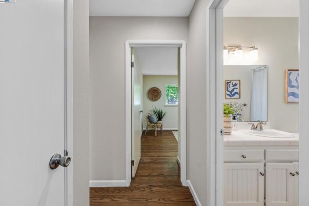 Bathroom, Interior, Tile Countertops, Wood Texture Flooring