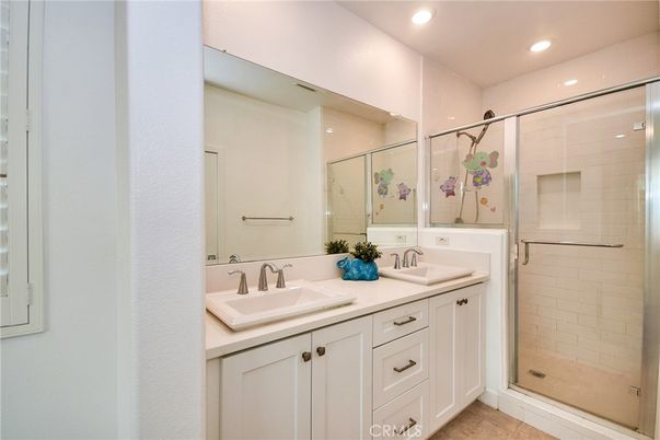 Bathroom, Dual Sink Vanities, Glass Shower, Interior, Recessed Lighting