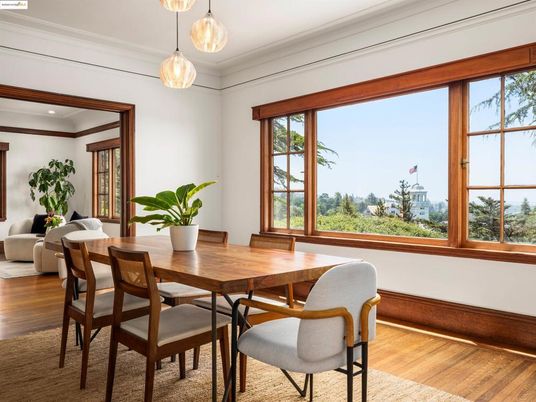 Dining room, Interior, Pendant Lights, Recessed Lighting, Wood Texture Flooring