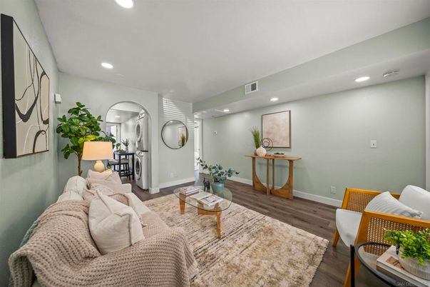 Interior, Living room, Recessed Lighting, Washer, Wood Texture Flooring