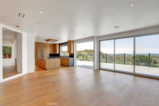 Empty room, Interior, Kitchen, Recessed Lighting, Wood Texture Flooring