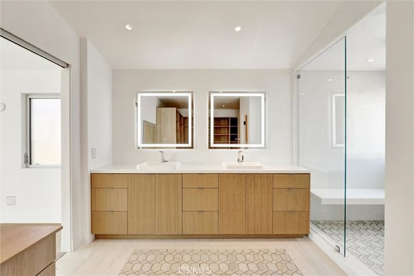 Bathroom, Dual Sink Vanities, Glass Shower, Interior, Recessed Lighting