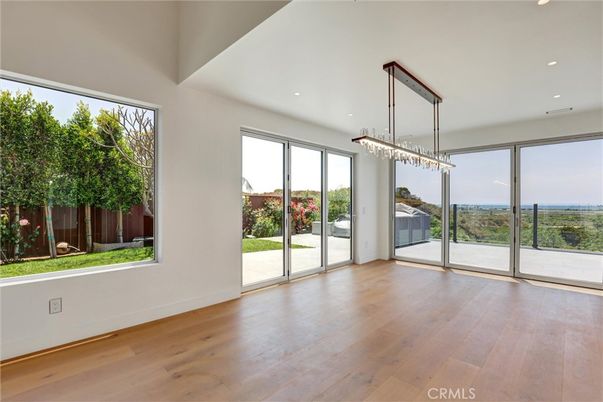Chandelier, Empty room, Interior, Pendant Lights, Recessed Lighting, Wood Texture Flooring