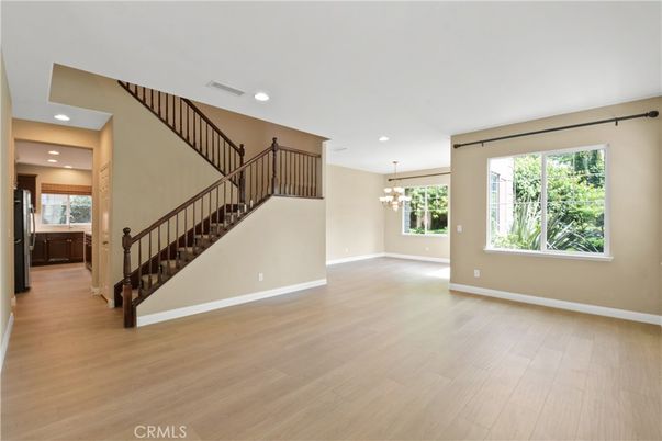 Chandelier, Empty room, Interior, Recessed Lighting, Wood Texture Flooring
