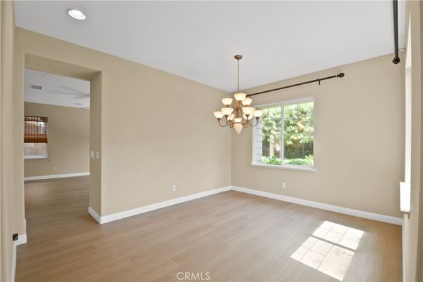 Chandelier, Empty room, Interior, Recessed Lighting, Wood Texture Flooring