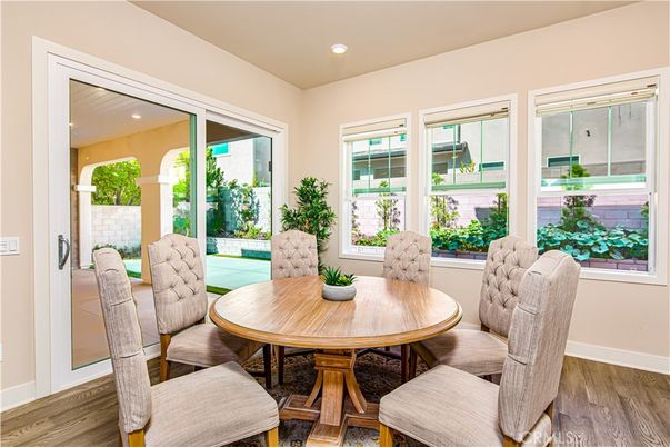 Dining room, Interior, Recessed Lighting, Wood Texture Flooring
