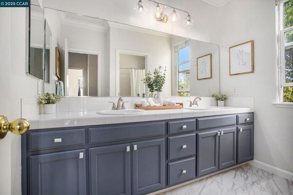Bathroom, Dual Sink Vanities, Interior, Marble, Tile Countertops