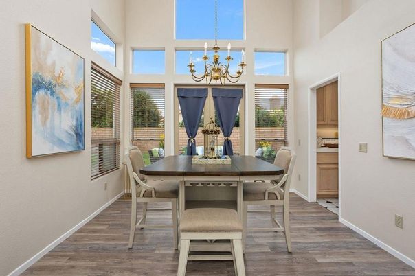 Chandelier, Dining room, Interior, Wood Texture Flooring