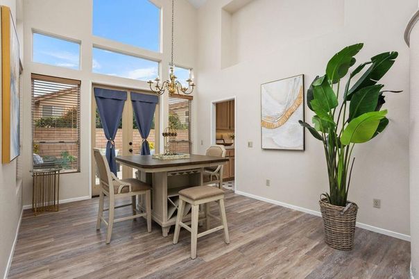 Chandelier, Dining room, Interior, Wood Texture Flooring