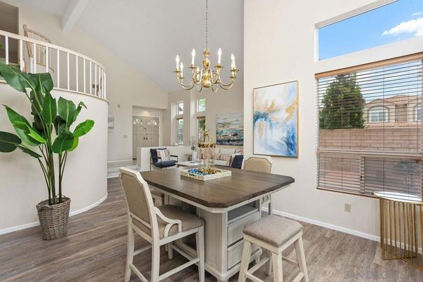 Chandelier, Dining room, Interior, Wood Texture Flooring