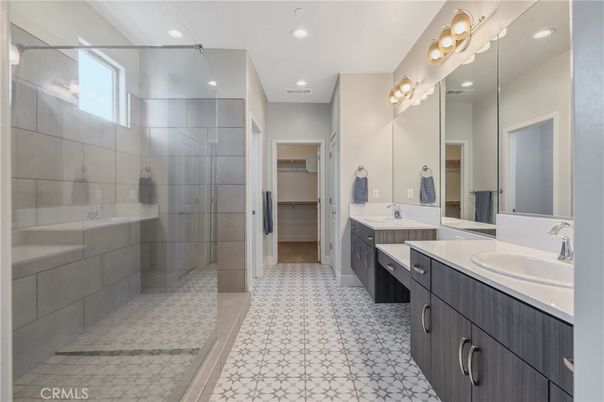 Bathroom, Dual Sink Vanities, Glass Shower, Interior, Recessed Lighting