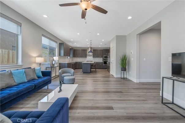 Interior, Kitchen, Living room, Recessed Lighting, Stainless Steel Appliances, Wood Texture Flooring