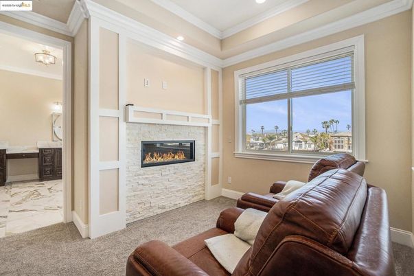 Fireplace, Interior, Living room, Marble, Recessed Lighting