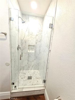 Bathroom, Glass Shower, Interior, Marble Walls, Recessed Lighting