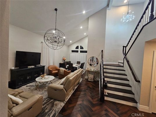 Chandelier, Dining room, Interior, Living room, Pendant Lights, Recessed Lighting, Wood Texture Flooring