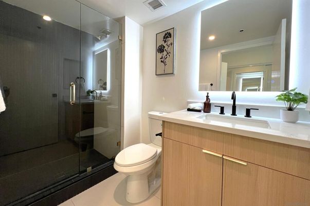 Bathroom, Glass Shower, Interior, Recessed Lighting