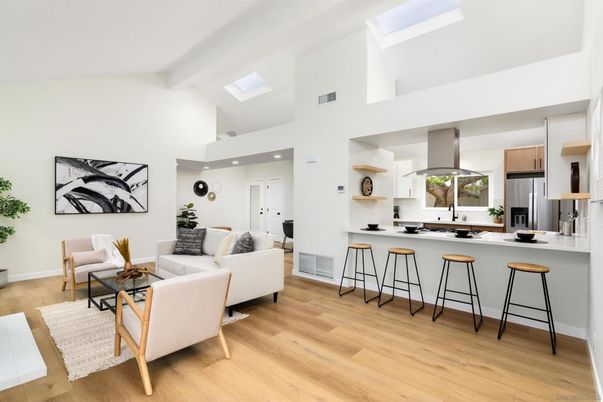 Interior, Kitchen, Living room, Recessed Lighting, Wood Texture Flooring