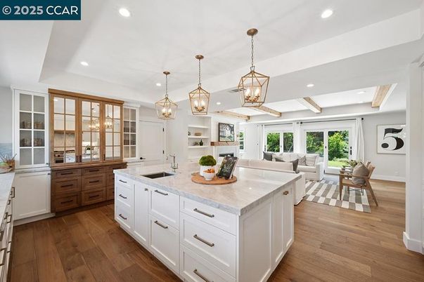 Interior, Kitchen, Living room, Pendant Lights, Recessed Lighting, Wood Texture Flooring